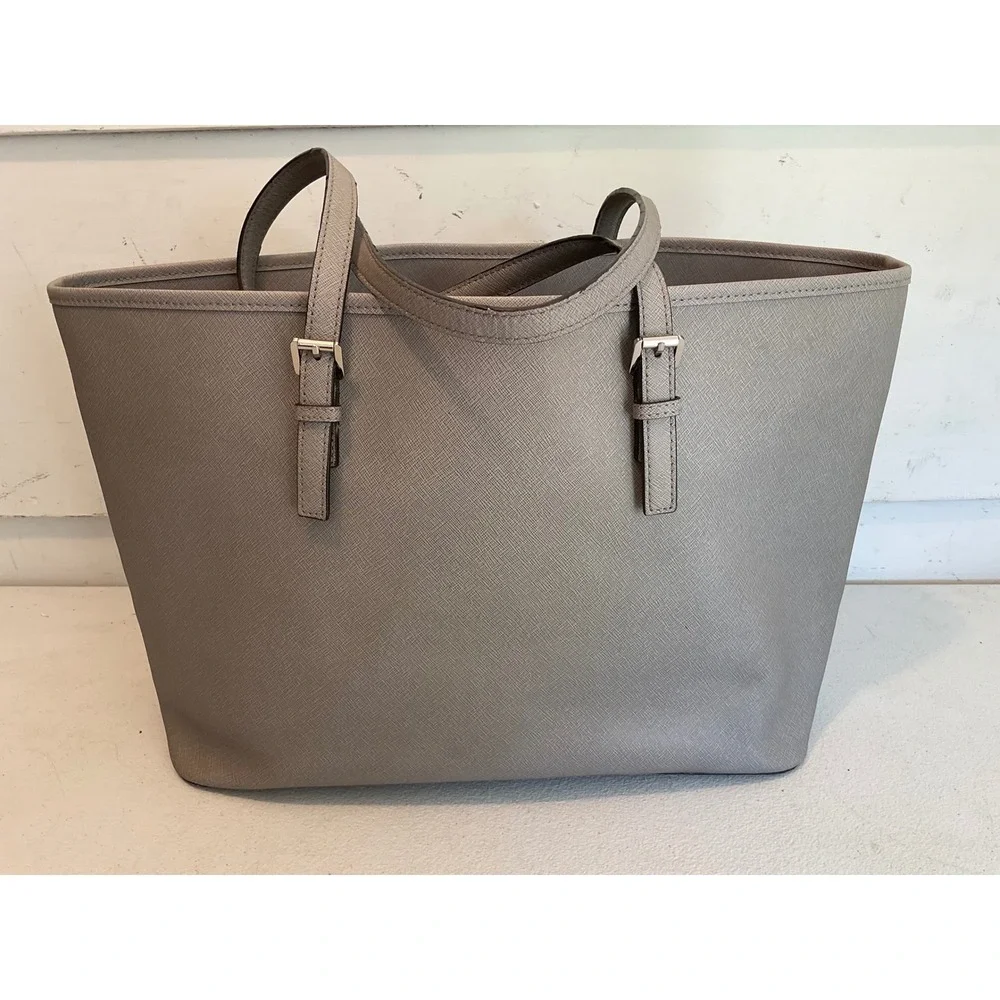 Michael Kors Large Tote Grey Saffiano Leather Shoulder Bag Silver Logo